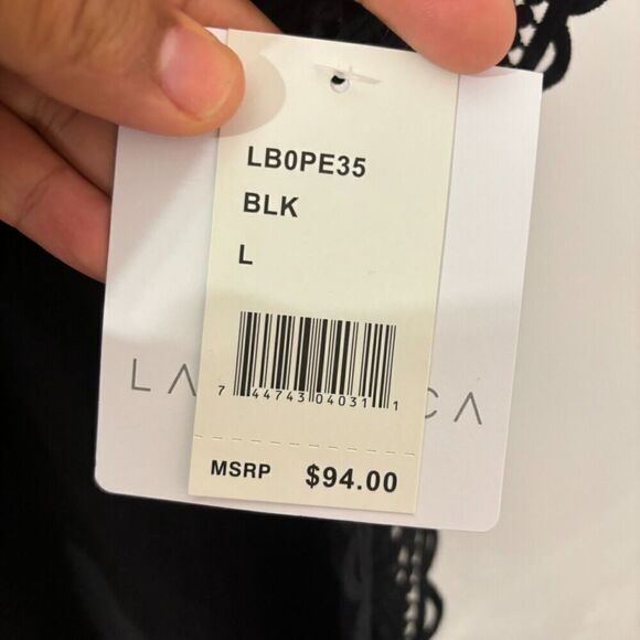 La Blanca Women's Tunic Swim Cover-Up Black Large Solid Short Sleeve V-Neck - Picture 5 of 10